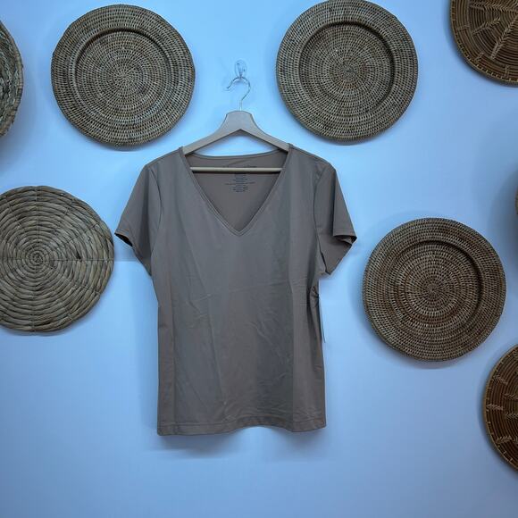 NEW Soft Surroundings Brown Essential Short Sleeve Layering Tee T-Shirt Large - Picture 1 of 4